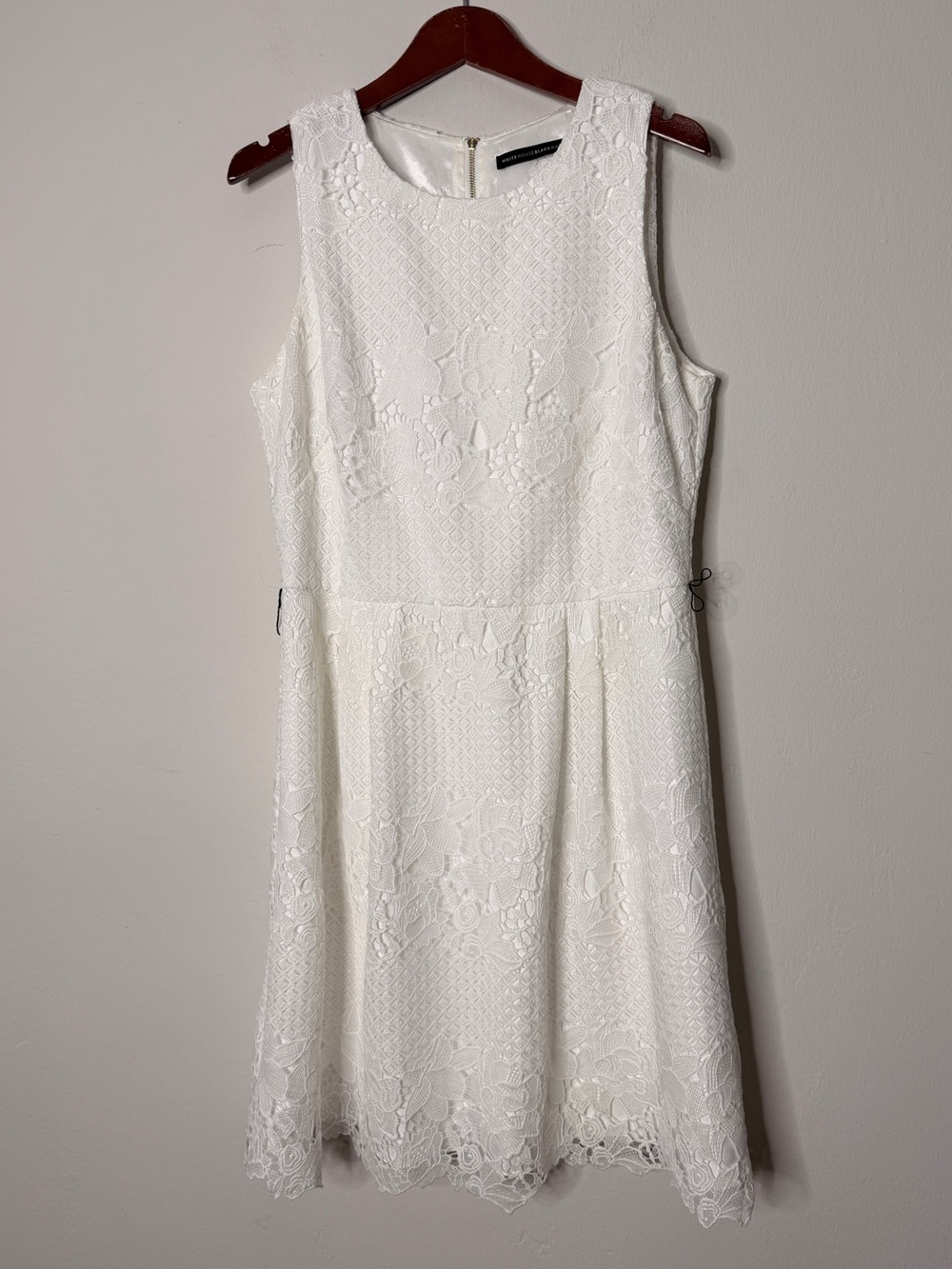 White House Black Market White Lace Fit & Flare Dress Black Sash Sz 10